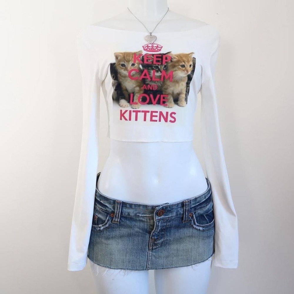 keep calm and love kittens crop top y2k